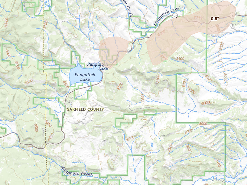 Radar-estimated hail-size map of the storm over Panguitch, UT on Aug 24, 2026