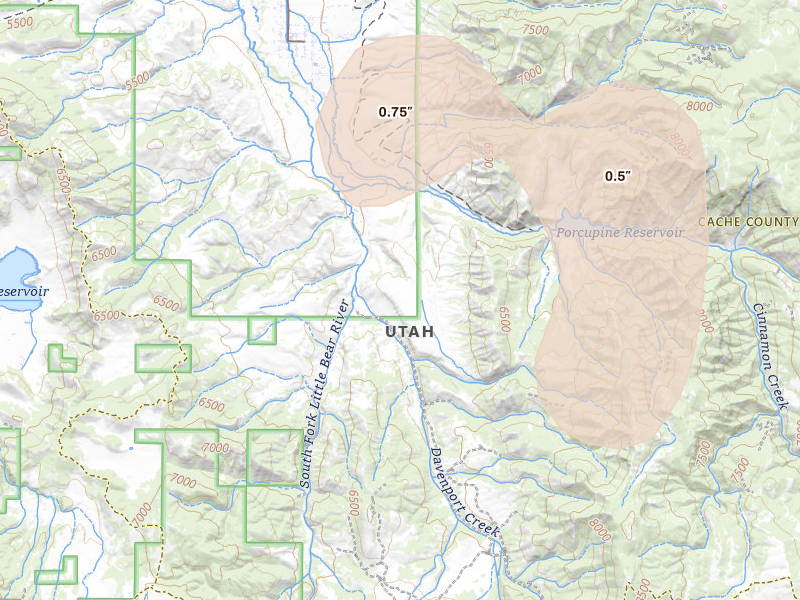 Radar-estimated hail-size map of the storm over Paradise, UT on Jul 16, 2026