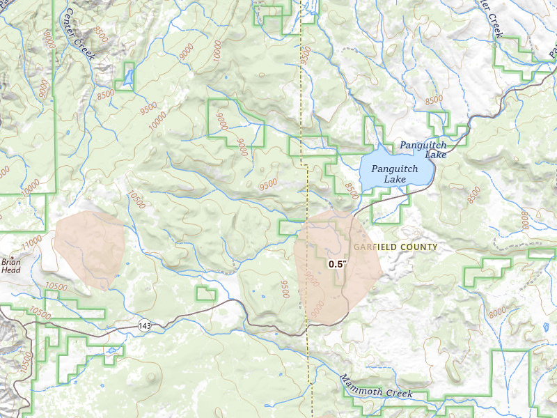 Radar-estimated hail-size map of the storm over Paragonah, UT on Jul 16, 2026