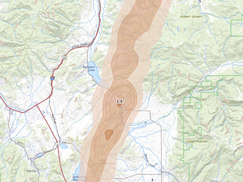 Radar-estimated hail-size map of the storm over Peoa, UT