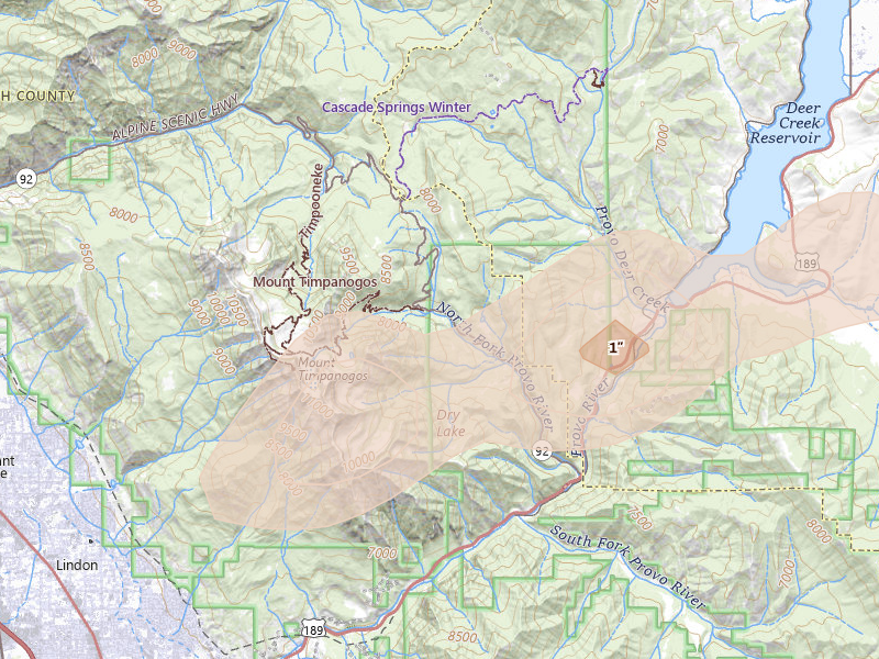 Radar-estimated hail-size map of the storm over Provo, UT on Aug 30, 2026