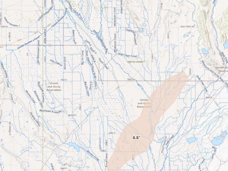 Radar-estimated hail-size map of the storm over Roosevelt, UT