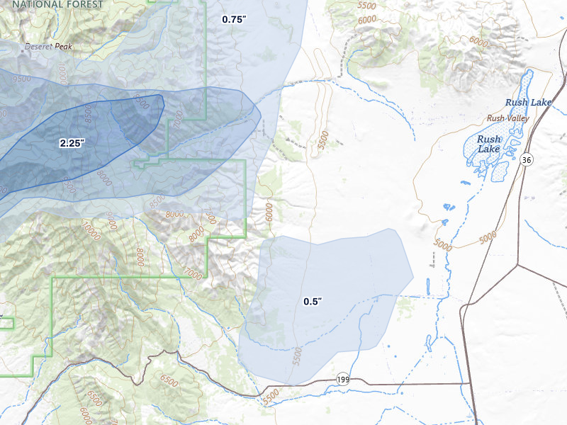 NEXRAD radar-signature map of the hail storm over Rush Valley, UT on Aug 13, 2026