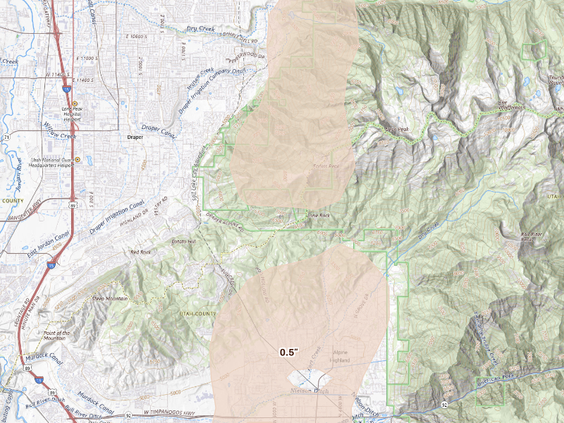 Radar-estimated hail-size map of the storm over Sandy, UT