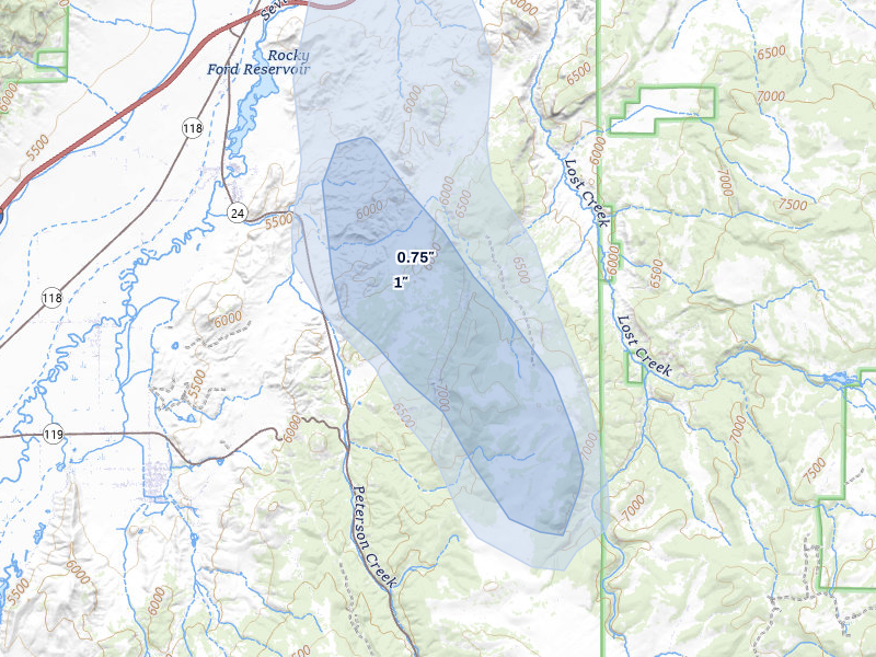 NEXRAD radar-signature map of the hail over Sigurd, UT