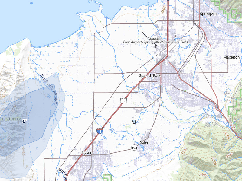 NEXRAD radar-signature map of the hail storm over Spanish Fork, UT on Aug 14, 2026