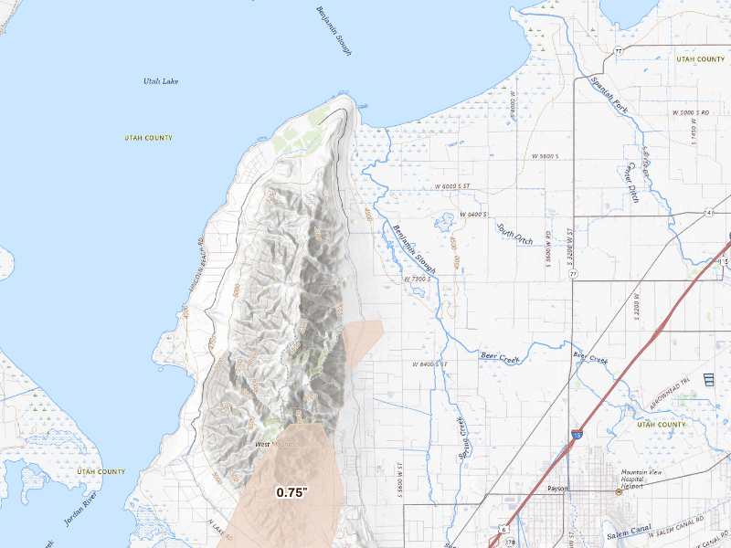 Radar-estimated hail-size map of the storm over Spanish Fork, UT