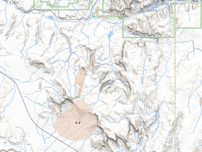 Radar-estimated hail-size map of the storm over Springdale, UT on Jul 15, 2026