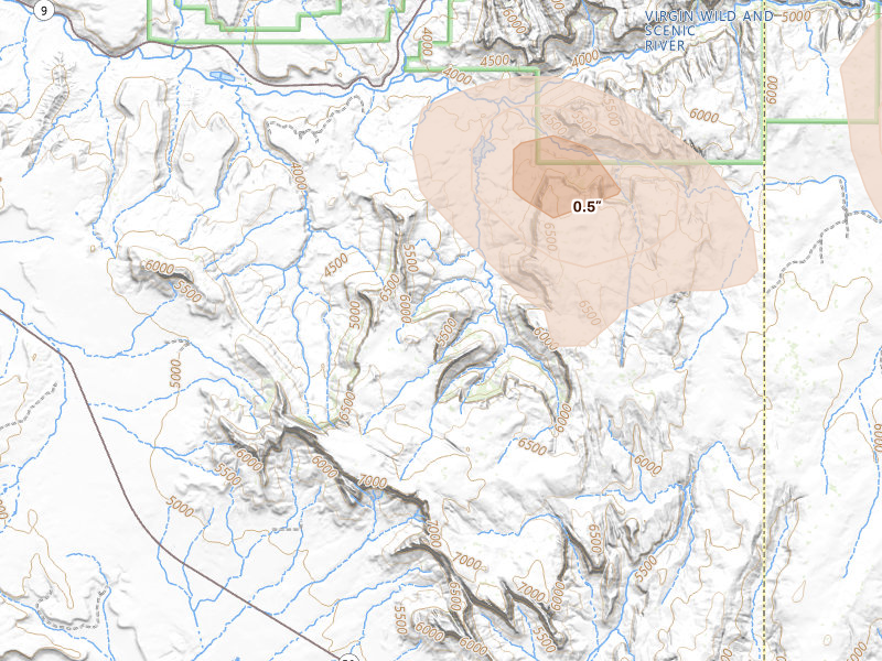 Radar-estimated hail-size map of the storm over Springdale, UT on Jul 18, 2026