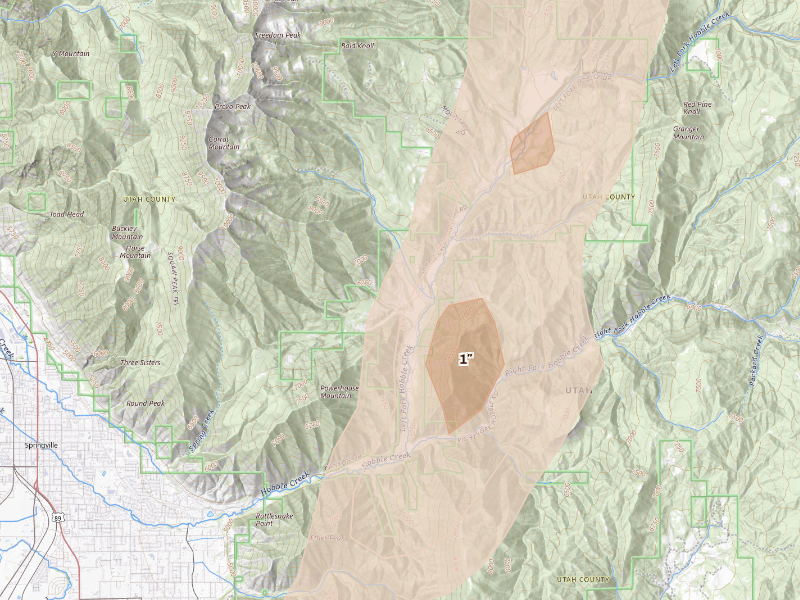 Radar-estimated hail-size map of the storm over Springville, UT