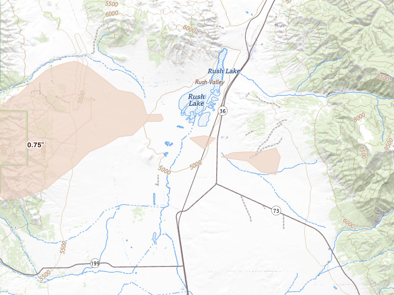 Radar-estimated hail-size map of the storm over Stockton, UT on Jun 25, 2026