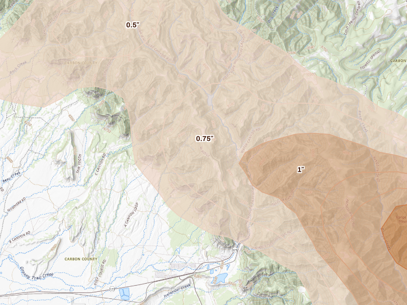 Radar-estimated hail-size map of the storm over Sunnyside, UT on Sep 12, 2026