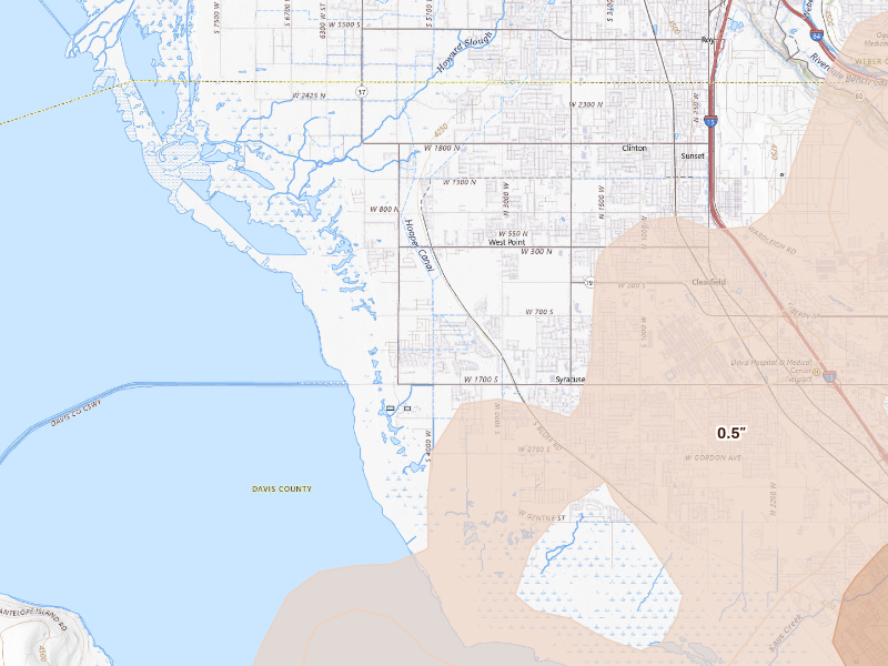 Radar-estimated hail-size map of the storm over Syracuse, UT