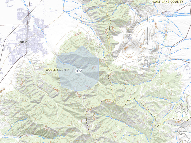 NEXRAD radar-signature map of the hail storm over Tooele, UT on Jul 7, 2026