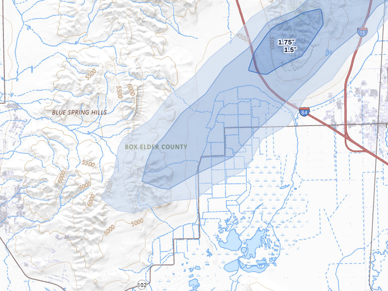 NEXRAD radar-signature map of the hail storm over Tremonton, UT on Jun 27, 2026