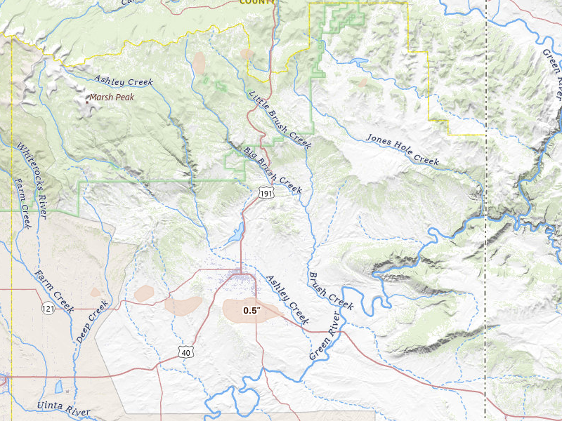 Radar-estimated hail-size map of the storm over Vernal, UT on Jun 25, 2026