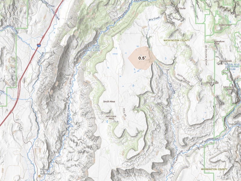 Radar-estimated hail-size map of the storm over Virgin, UT