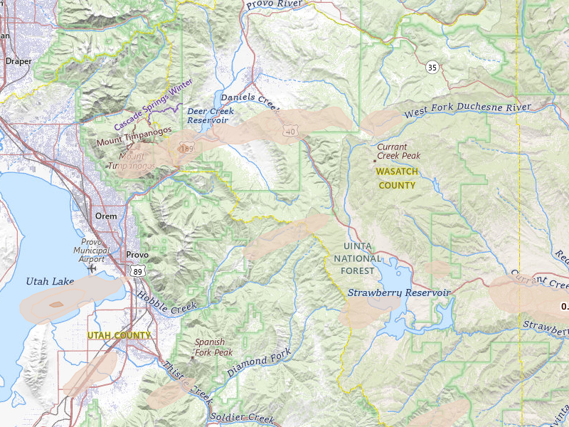 Radar-estimated hail-size map of the storm over Wallsburg, UT on Aug 30, 2026