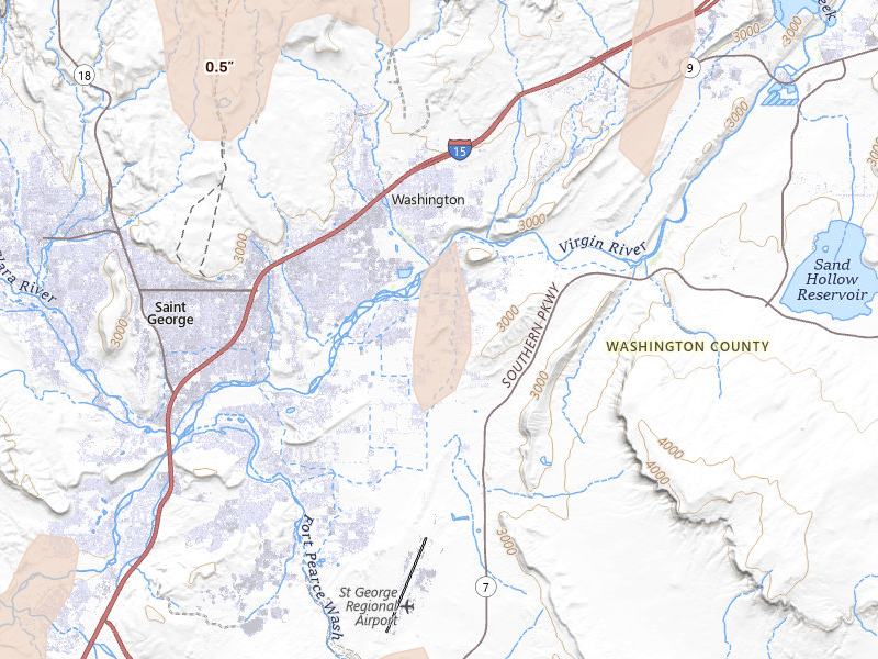 Radar-estimated hail-size map of the storm over Washington, UT on Aug 31, 2026