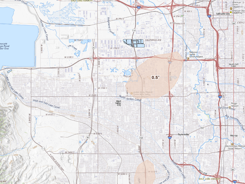 Radar-estimated hail-size map of the storm over West Valley City, UT