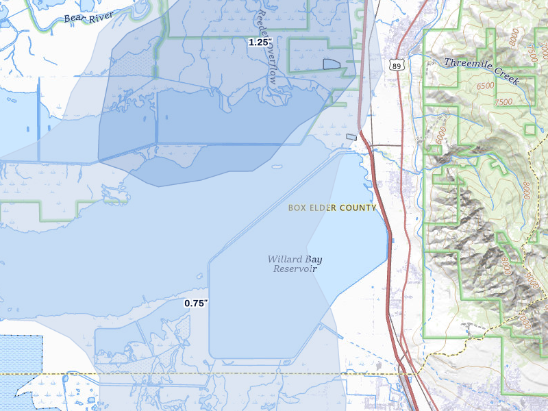 NEXRAD radar-signature map of the hail over Willard, UT