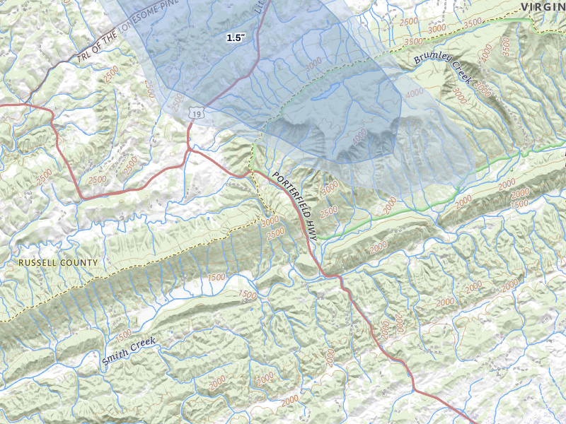 NEXRAD radar-signature map of the hail storm over Abingdon, VA on Mar 21, 2026