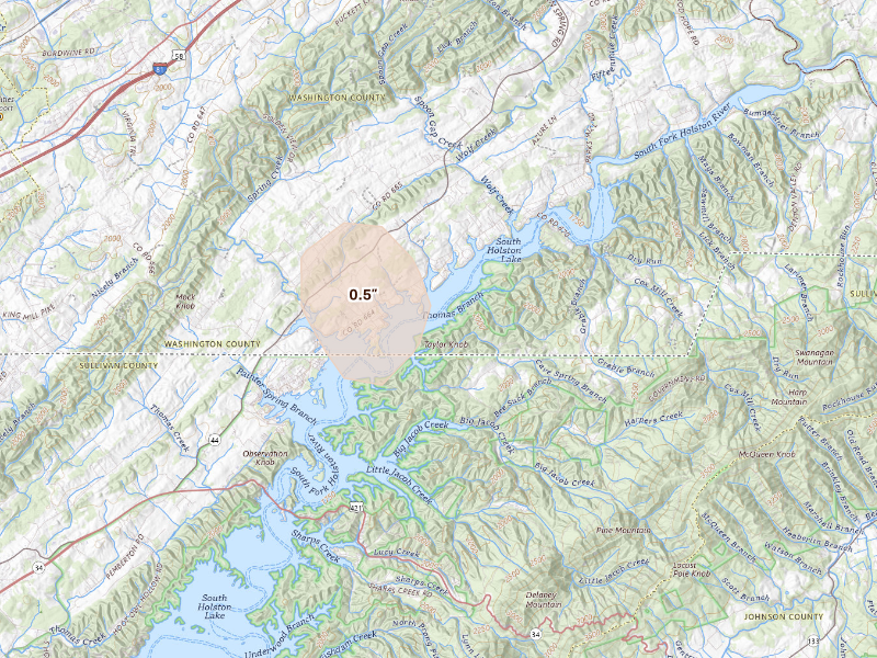 Radar-estimated hail-size map of the storm over Abingdon, VA