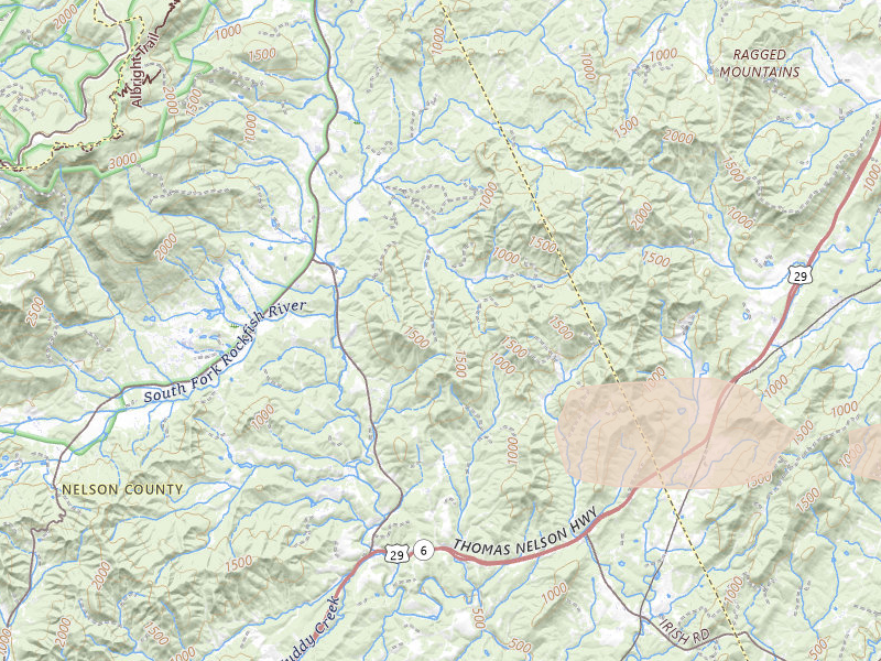 Radar-estimated hail-size map of the storm over Afton, VA on Jul 21, 2026