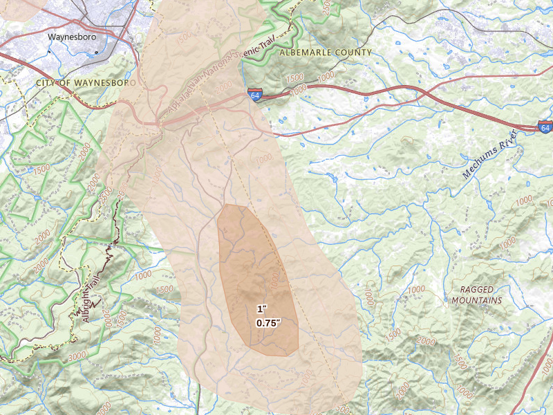 Radar-estimated hail-size map of the storm over Afton, VA