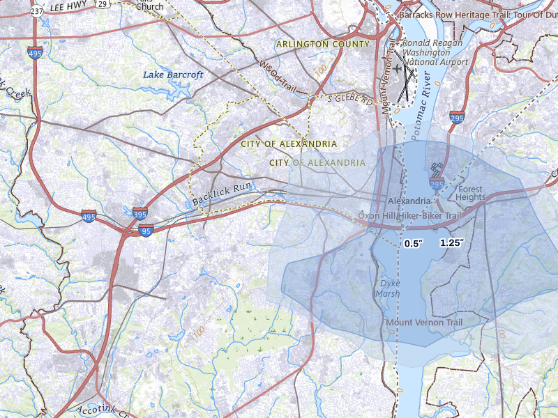 NEXRAD radar-signature map of the hail storm over Alexandria, VA on Aug 10, 2026