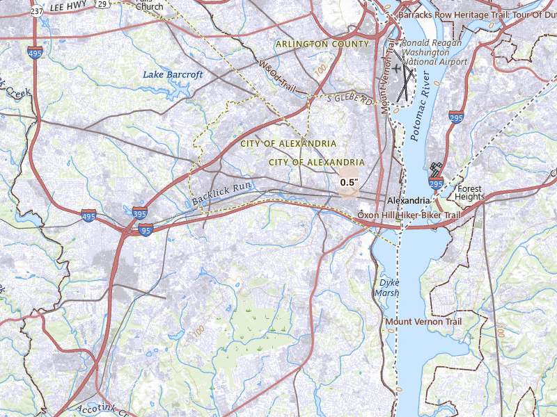 Radar-estimated hail-size map of the storm over Alexandria, VA on Sep 2, 2026