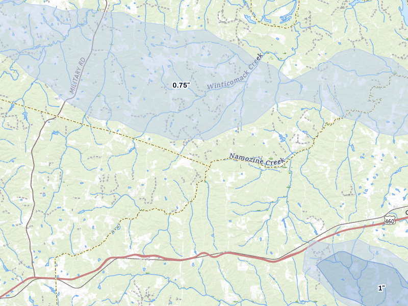 NEXRAD radar-signature map of the hail over Amelia Court House, VA