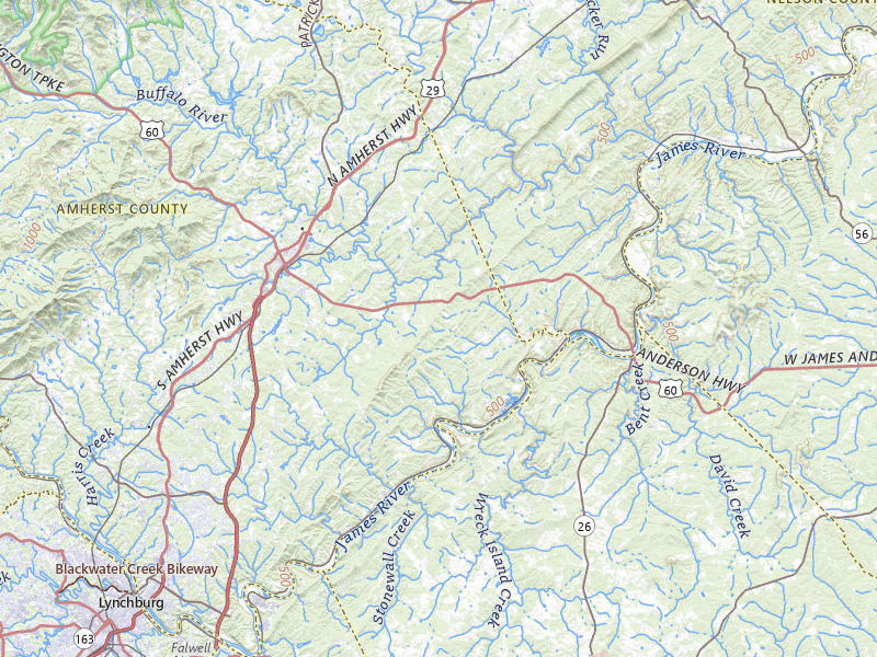 Radar-estimated hail-size map of the storm over Amherst, VA on Apr 1, 2026
