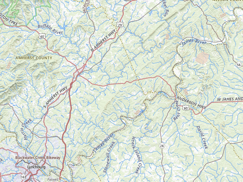 Radar-estimated hail-size map of the storm over Amherst, VA on Jul 21, 2026