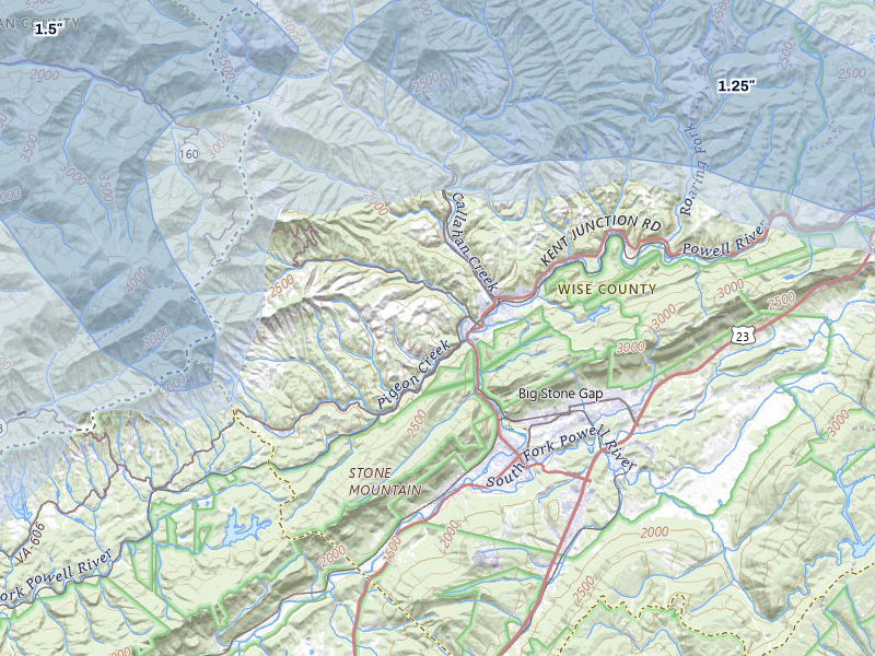 NEXRAD radar-signature map of the hail storm over Appalachia, VA on Sep 5, 2026