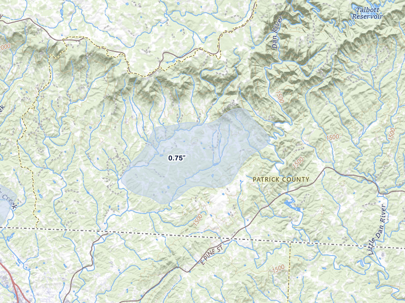NEXRAD radar-signature map of the hail over Ararat, VA