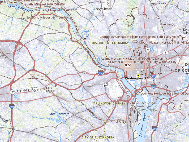 Radar-estimated hail-size map of the storm over Arlington, VA on Jul 28, 2026