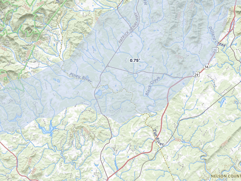 NEXRAD radar-signature map of the hail storm over Arrington, VA on Apr 1, 2026