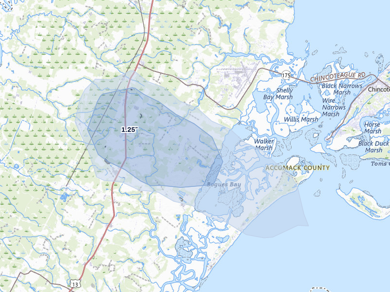 NEXRAD radar-signature map of the hail over Atlantic, VA