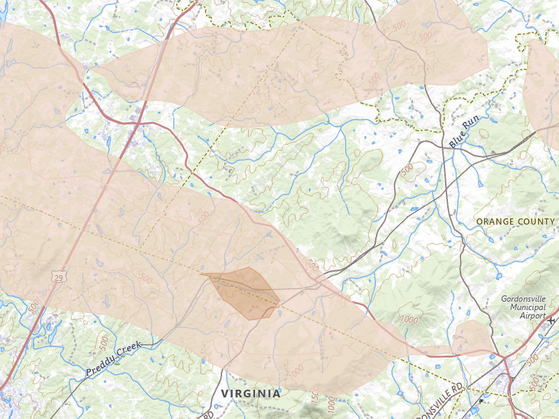 Radar-estimated hail-size map of the storm over Barboursville, VA on Sep 4, 2026