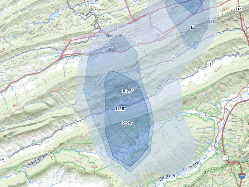 NEXRAD radar-signature map of the hail over Bastian, VA