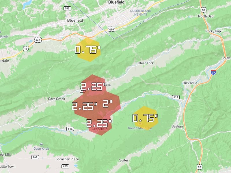 Hail map of Bastian, VA on Jul 4, 2026, hail up to 2.25"