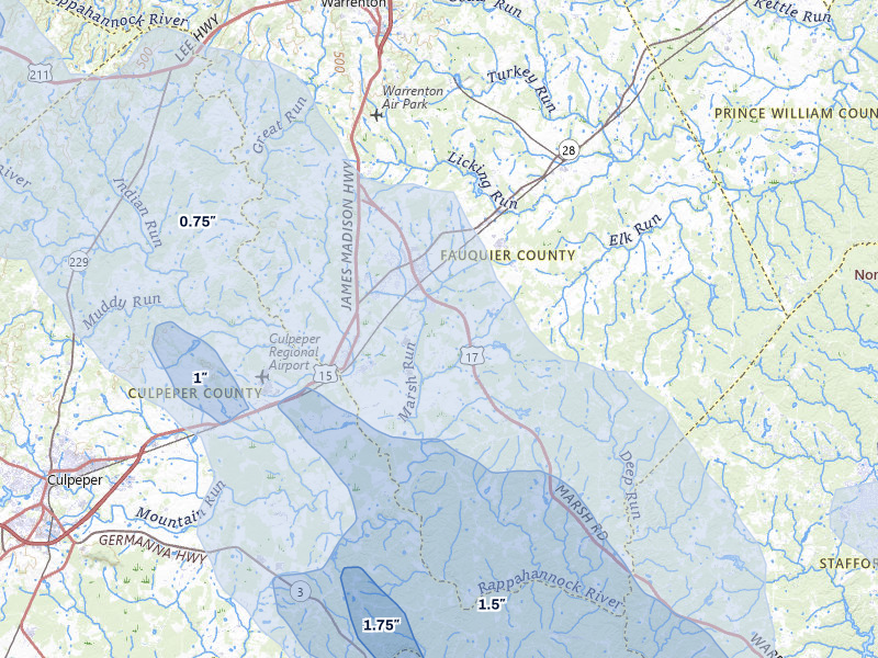 NEXRAD radar-signature map of the hail over Bealeton, VA