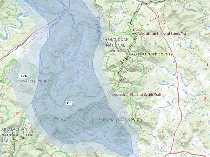 NEXRAD radar-signature map of the hail storm over Bentonville, VA on Aug 27, 2026