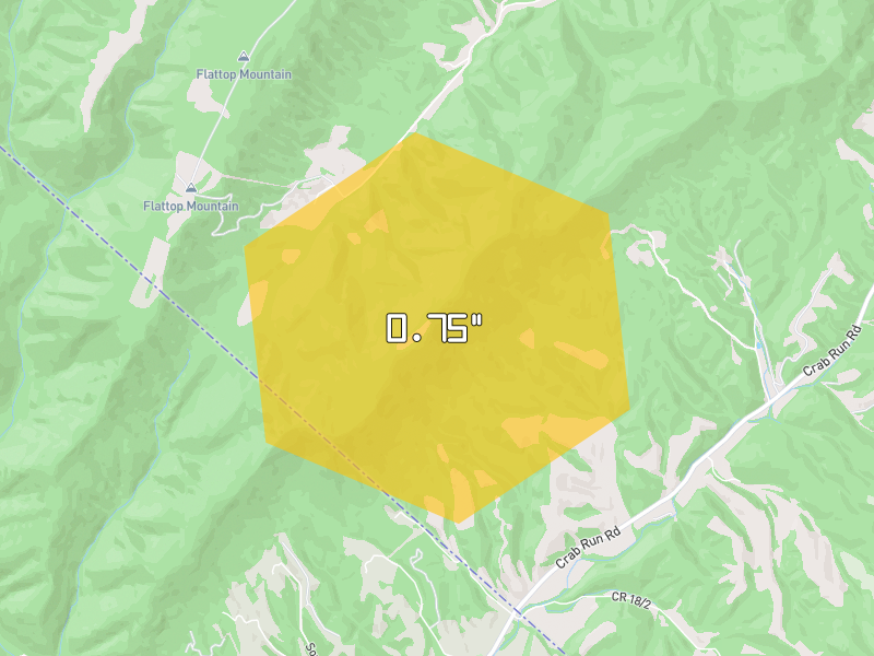 Hail map of Bergton, VA on Jul 4, 2026, hail up to 0.75"