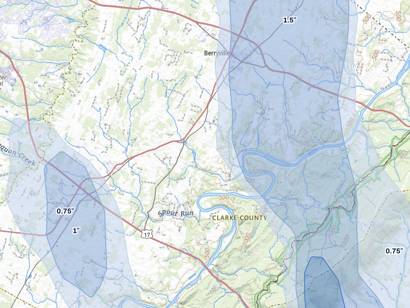 NEXRAD radar-signature map of the hail storm over Berryville, VA on Sep 2, 2026