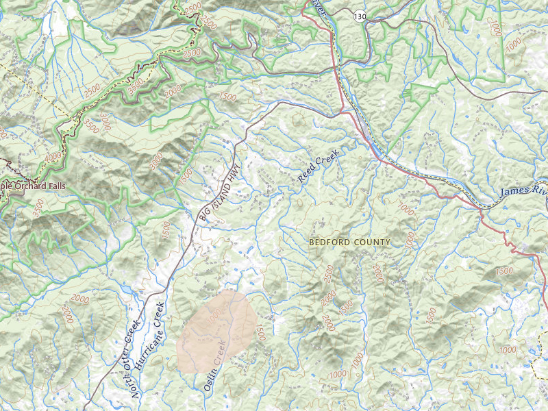 Radar-estimated hail-size map of the storm over Big Island, VA on Jul 4, 2026