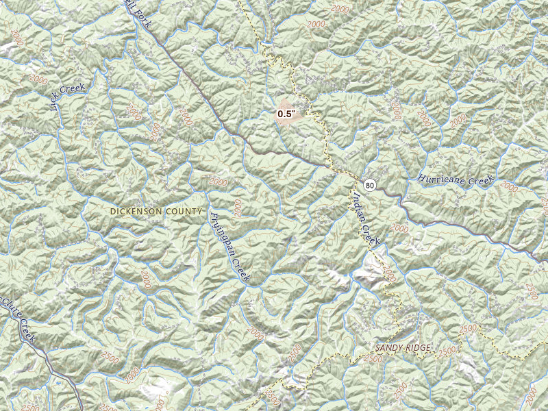 Radar-estimated hail-size map of the storm over Birchleaf, VA on Aug 6, 2026