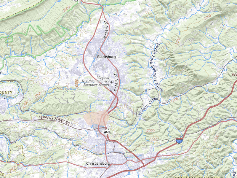 Radar-estimated hail-size map of the storm over Blacksburg, VA on Aug 22, 2026