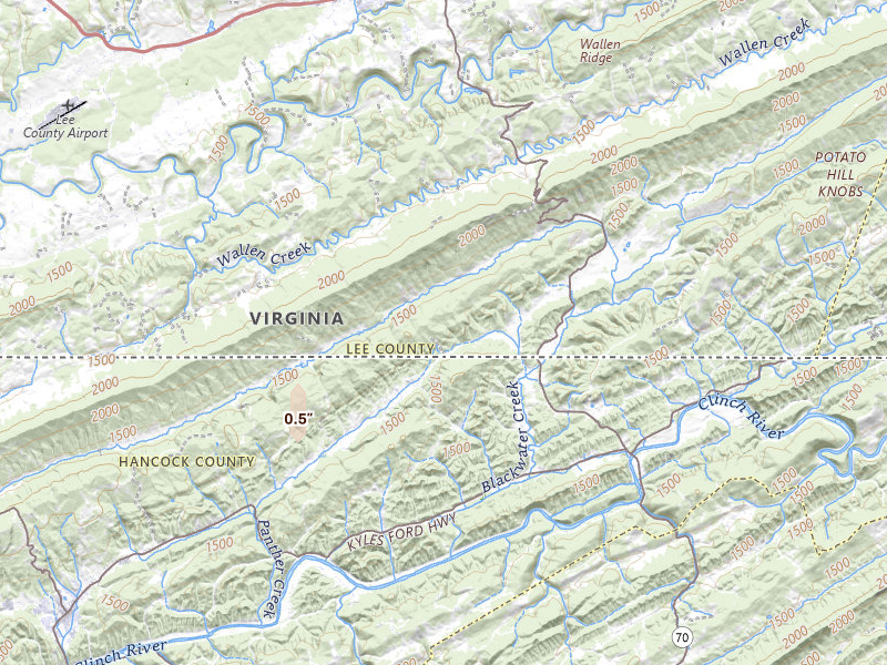 Radar-estimated hail-size map of the storm over Blackwater, VA